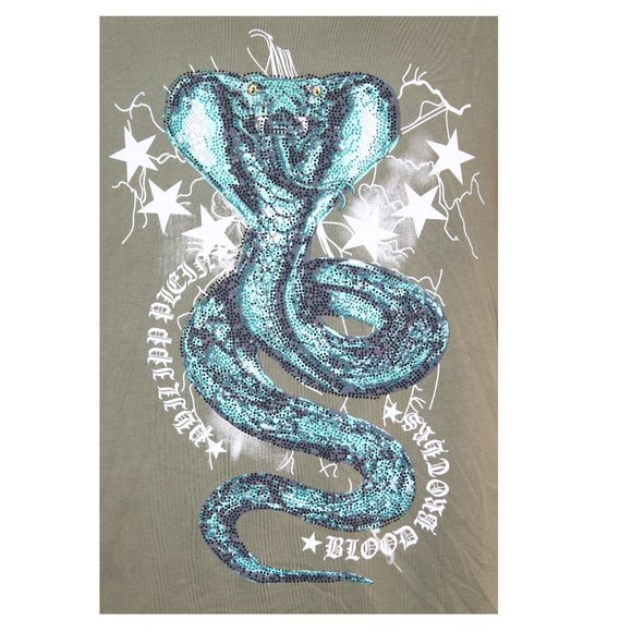 Xray Snake T-Shirt Large Green Khaki Cobra Graphic Print Diamantes Mens - Picture 2 of 7